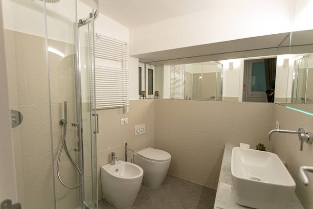 Cetrella Room: bathroom with shower and mirrors
